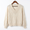 Luxury 100% Cashmere V-Neck Cable-Knit Sweater