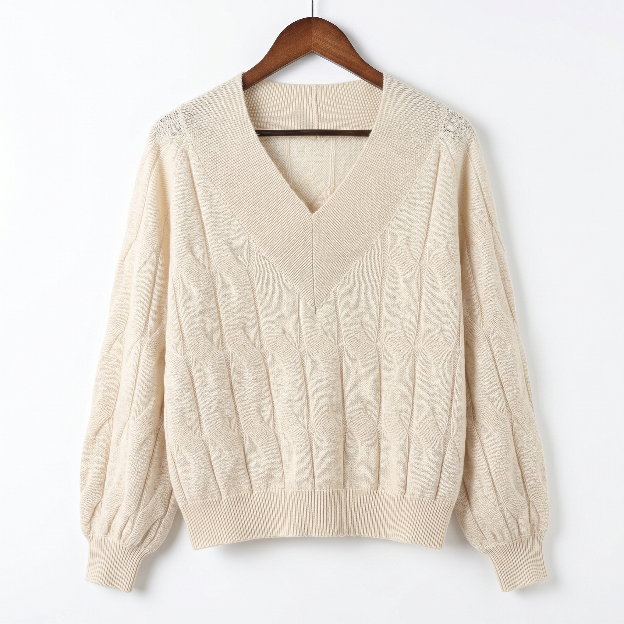 Luxury 100% Cashmere V-Neck Cable-Knit Sweater