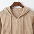 Luxury 100% Cashmere Ribbed Zip-Up Hoodie