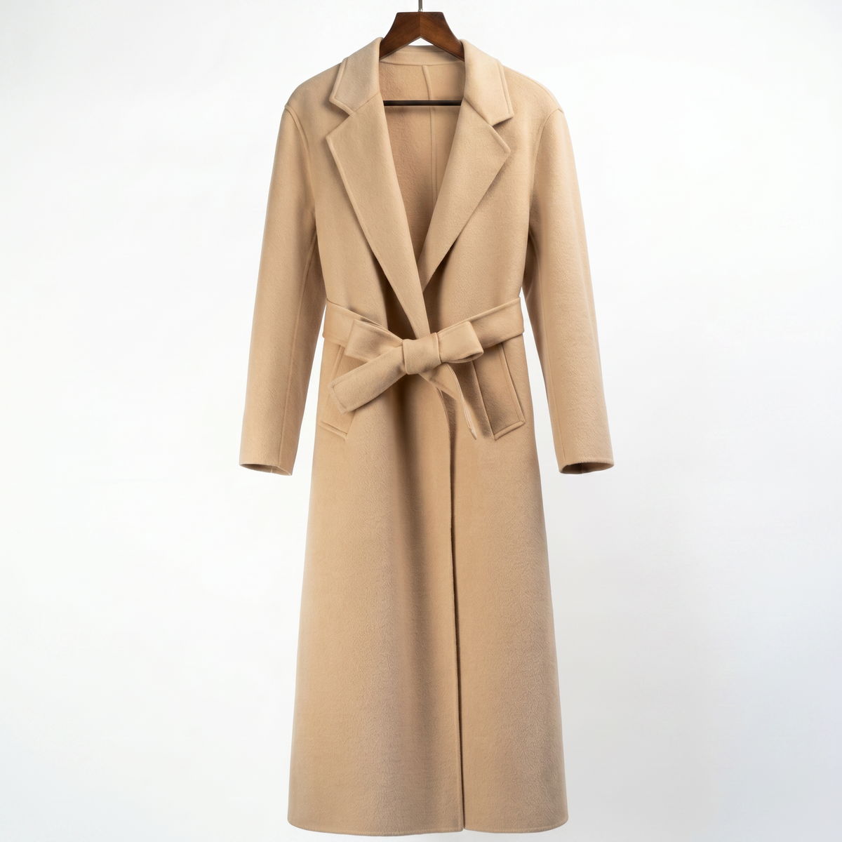 Premium 100% Wool Long Coat with Chain Detail