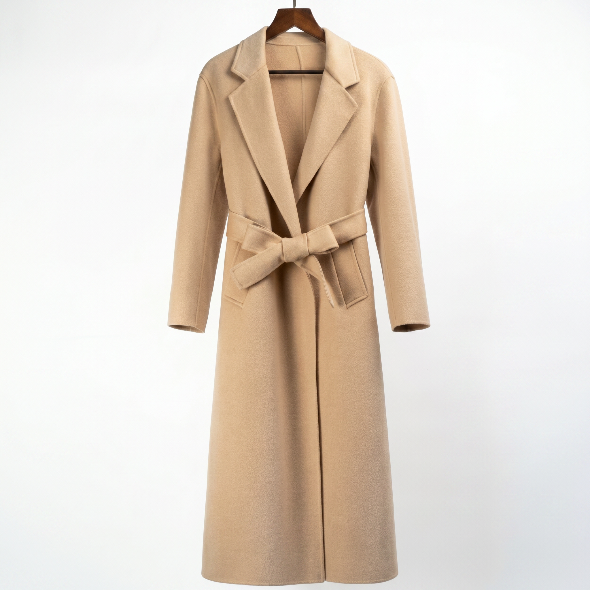 Premium 100% Wool Long Coat with Chain Detail