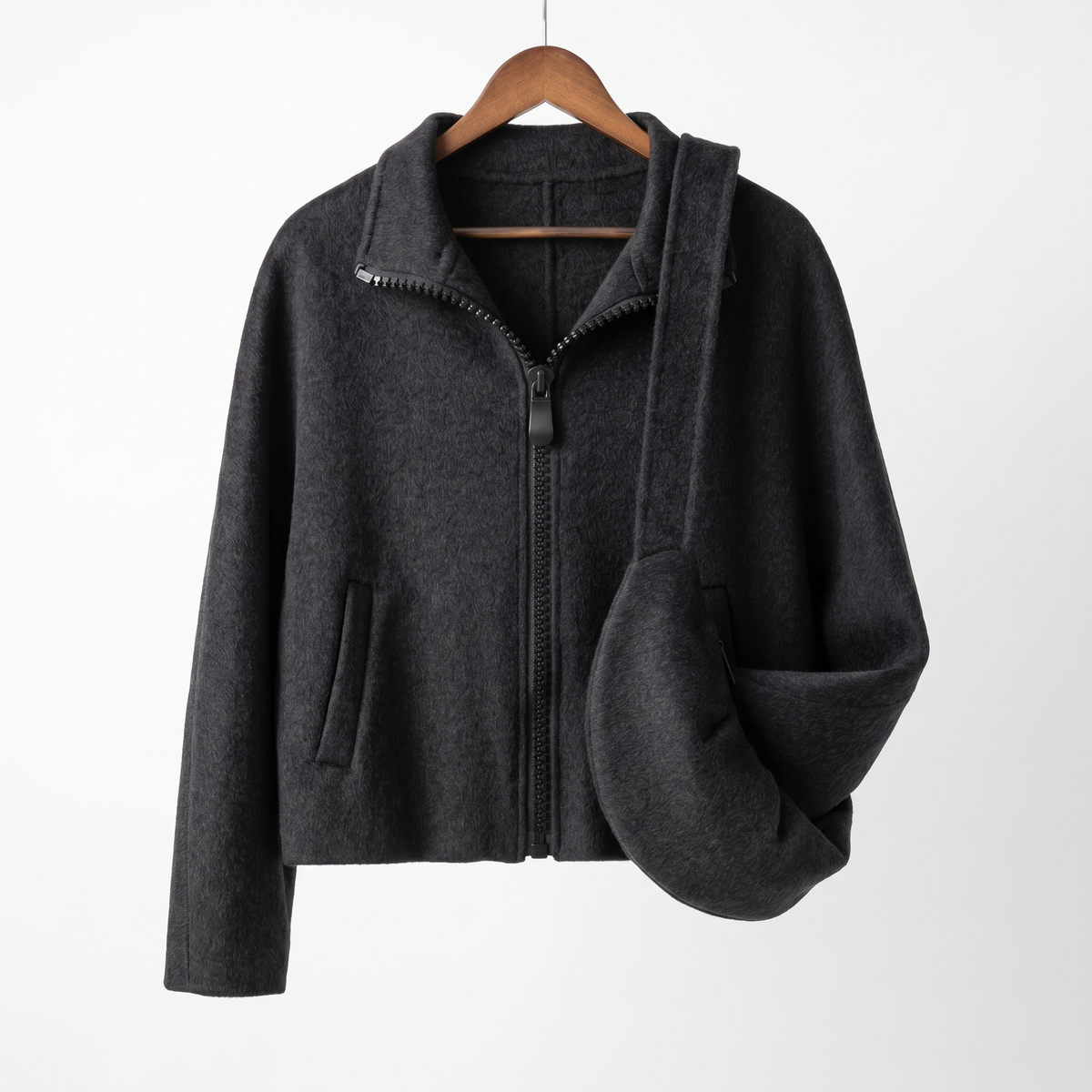 Women's Cashmere-Wool Blend Zip-Up Jacket with Accessory Bag