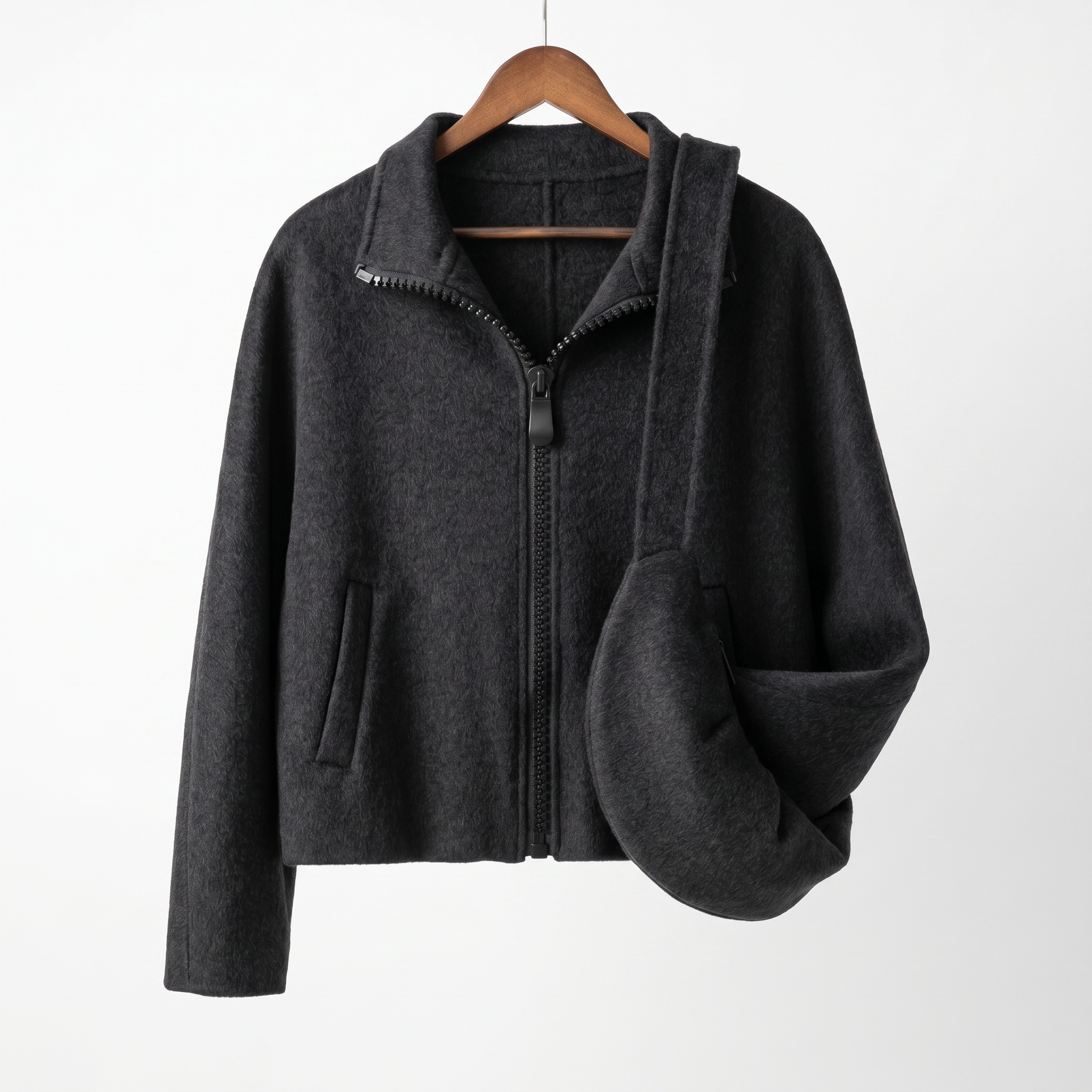 Women's Cashmere-Wool Blend Zip-Up Jacket with Accessory Bag