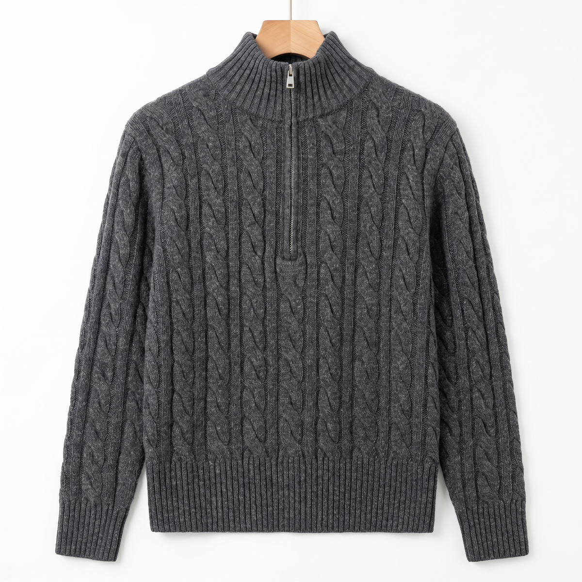 Premium Cashmere-Wool Cable-Knit Quarter-Zip Sweater