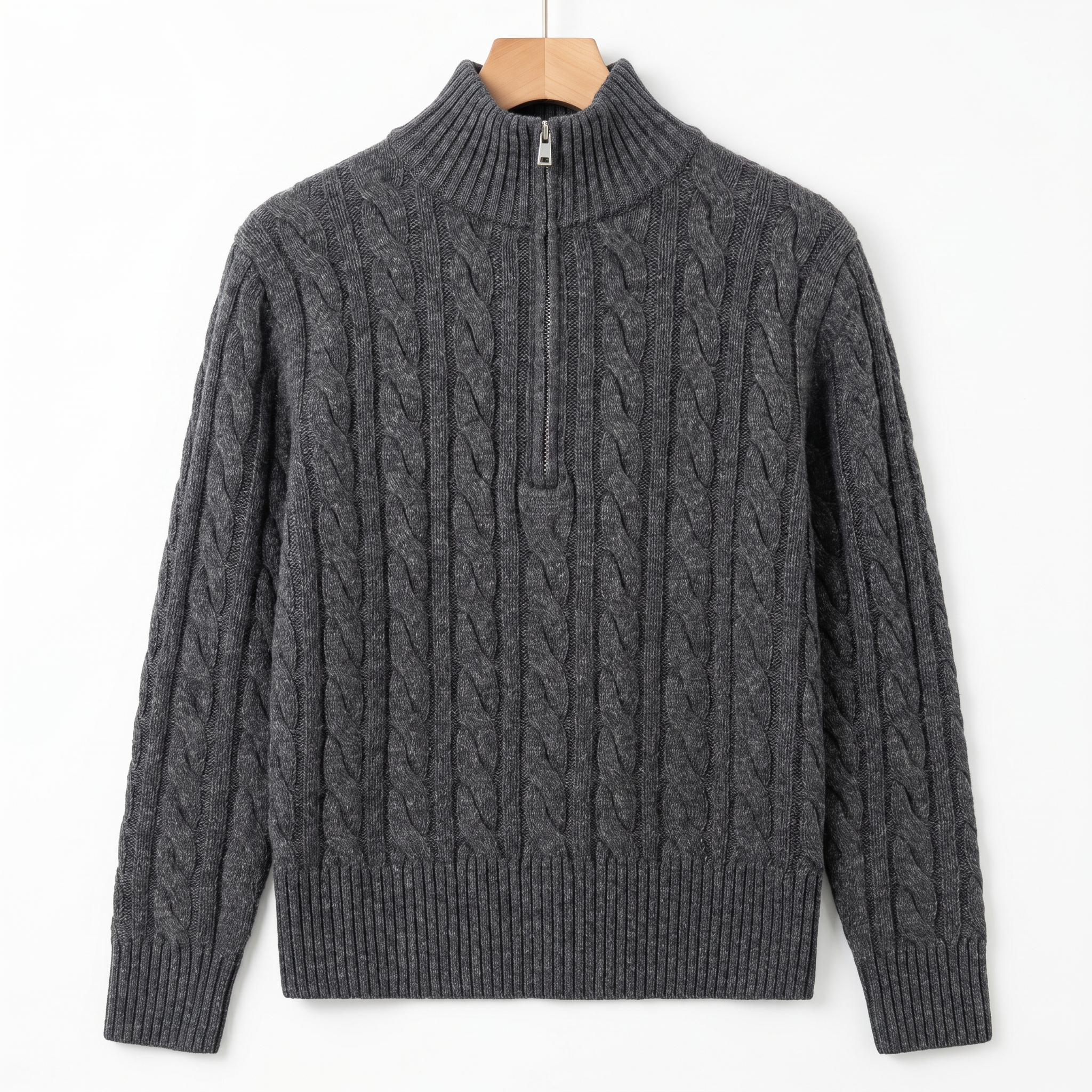 Premium Cashmere-Wool Cable-Knit Quarter-Zip Sweater