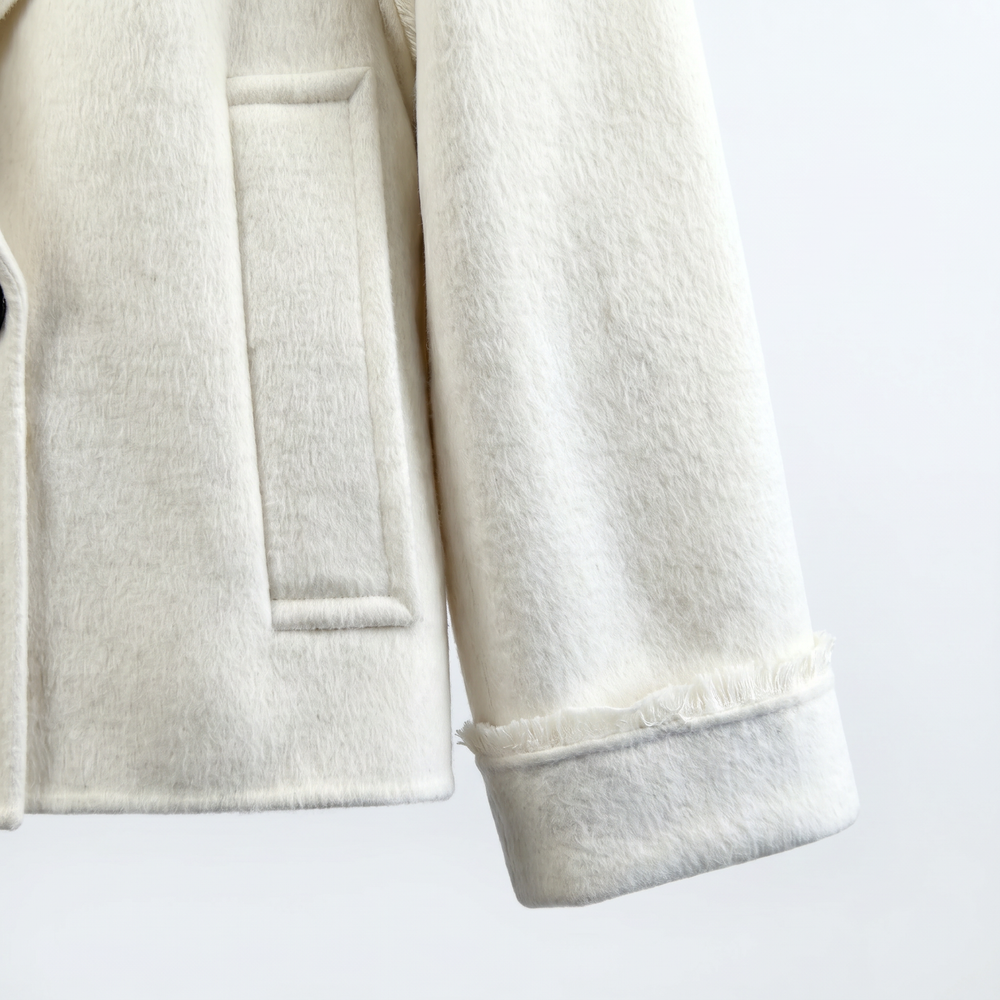 Premium Wool-Camel Down Blend Double-Breasted Cropped Jacket | Minimalist Elegant Outerwear