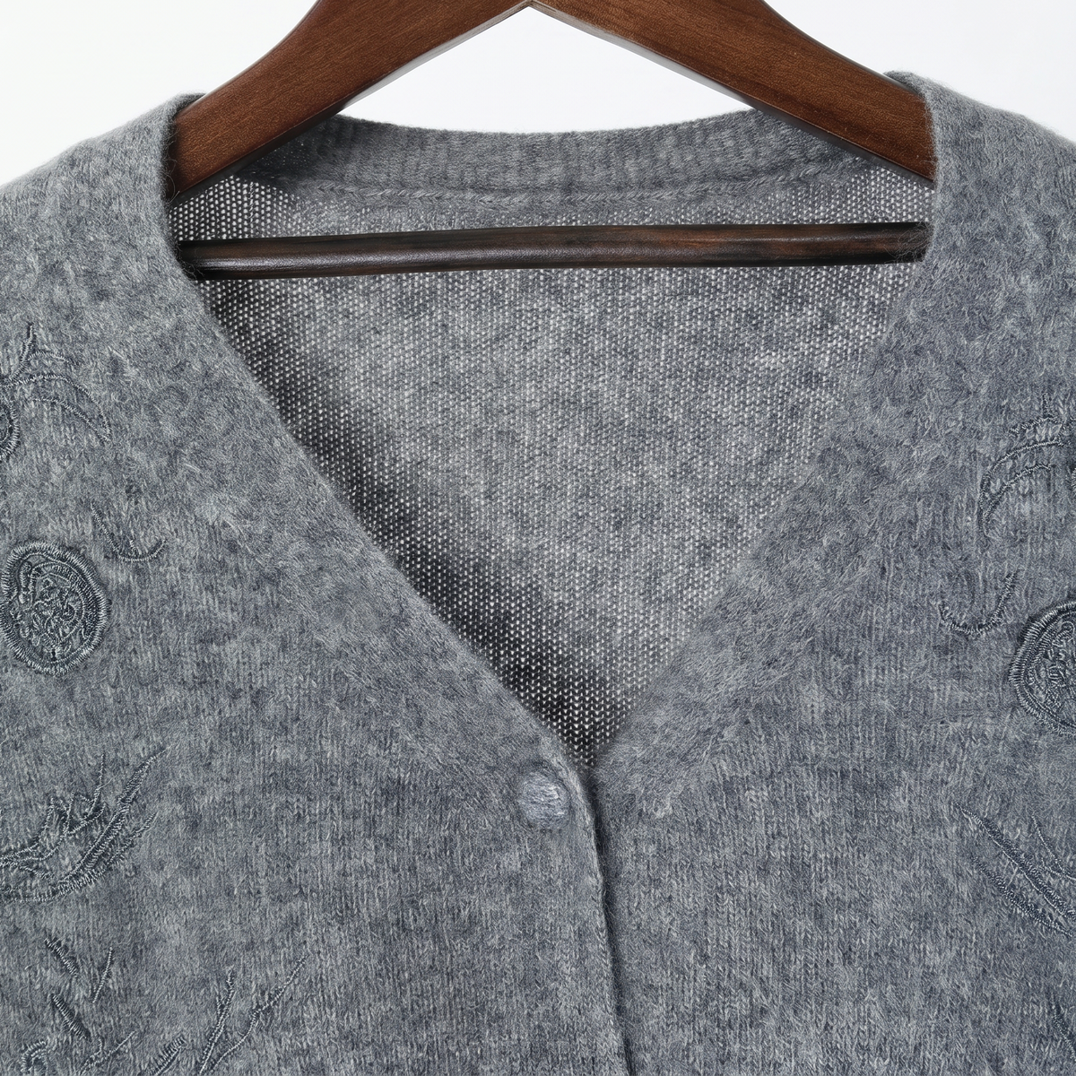 Elegant Embroidered Cashmere-Wool Blend V-Neck Sweater