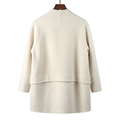Elegant Collarless Wool Blend Coat with Matching Scarf