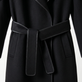 Premium 100% Wool Long Coat with Leather Trim