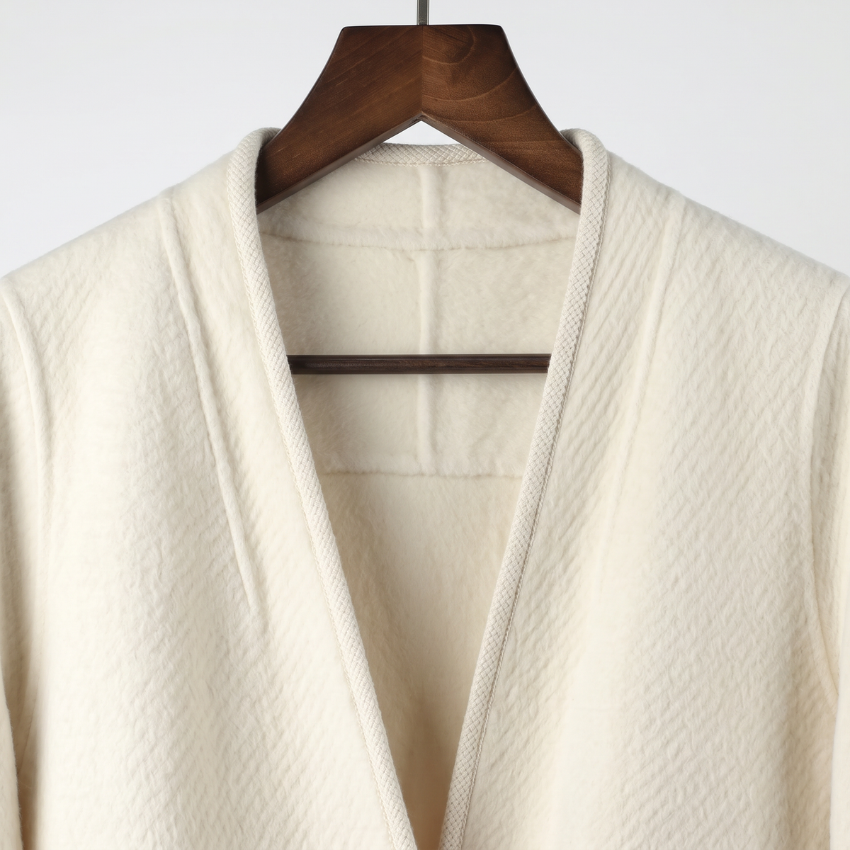 Elegant Collarless Wool Blend Coat with Matching Scarf