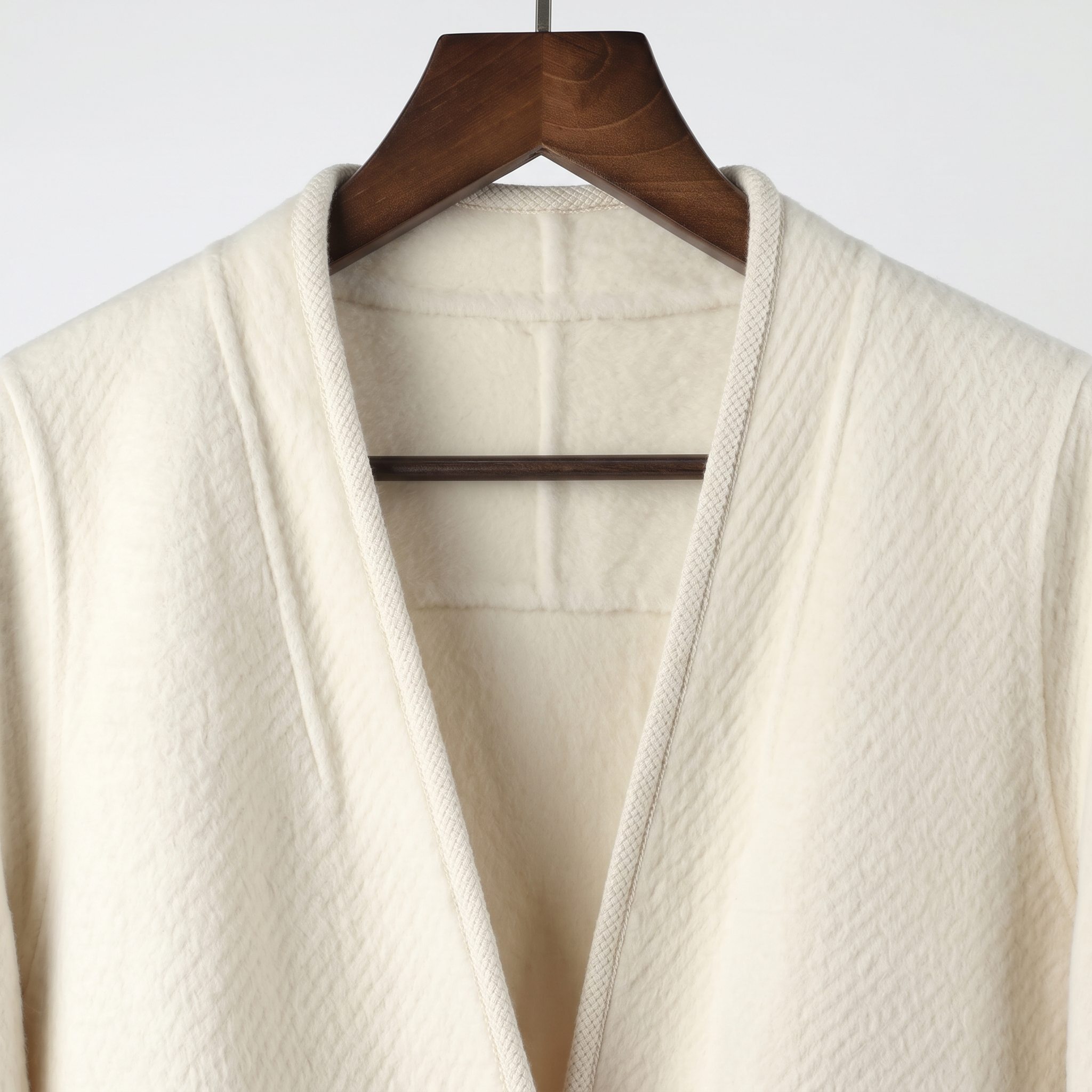 Elegant Collarless Wool Blend Coat with Matching Scarf