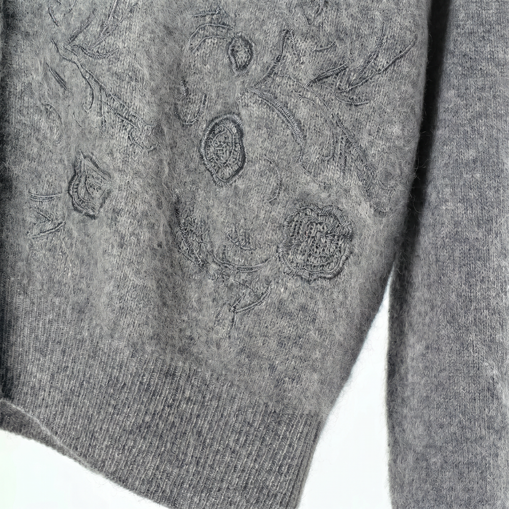 Elegant Embroidered Cashmere-Wool Blend V-Neck Sweater