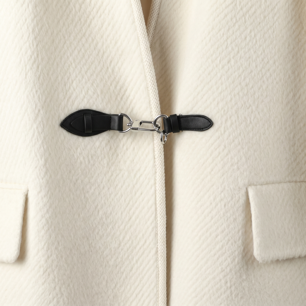 Elegant Collarless Wool Blend Coat with Matching Scarf