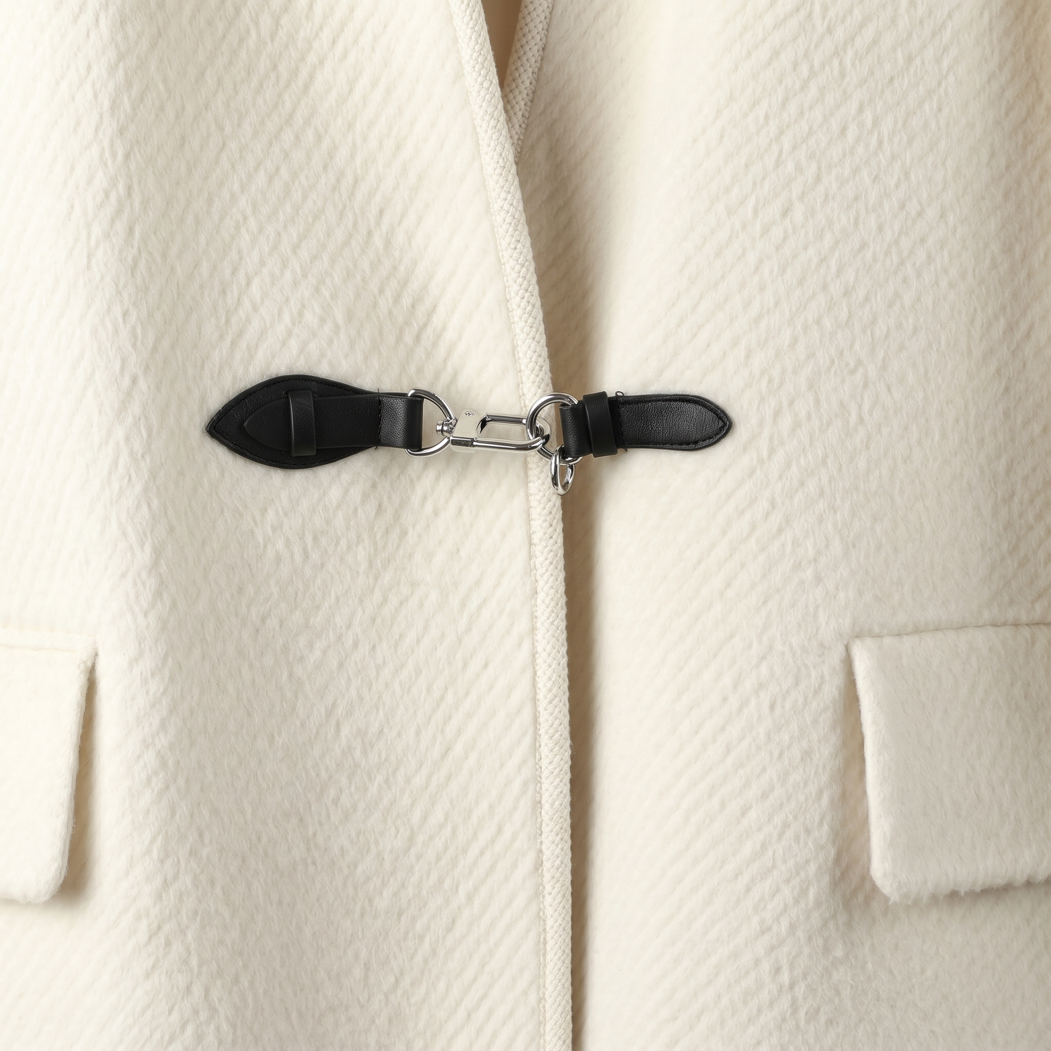 Elegant Collarless Wool Blend Coat with Matching Scarf
