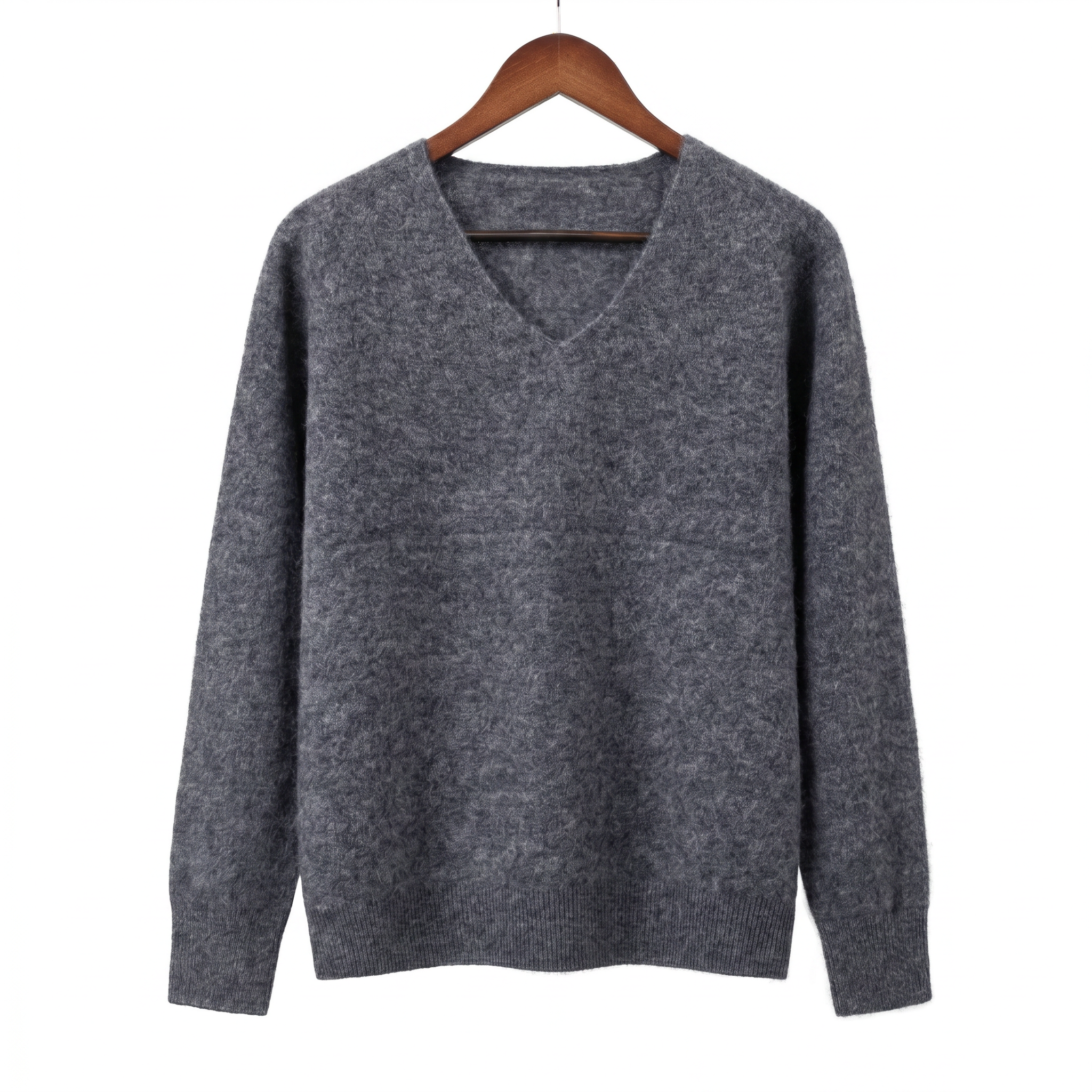 Classic Fuzzy Cashmere-Wool Blend V-Neck Sweater