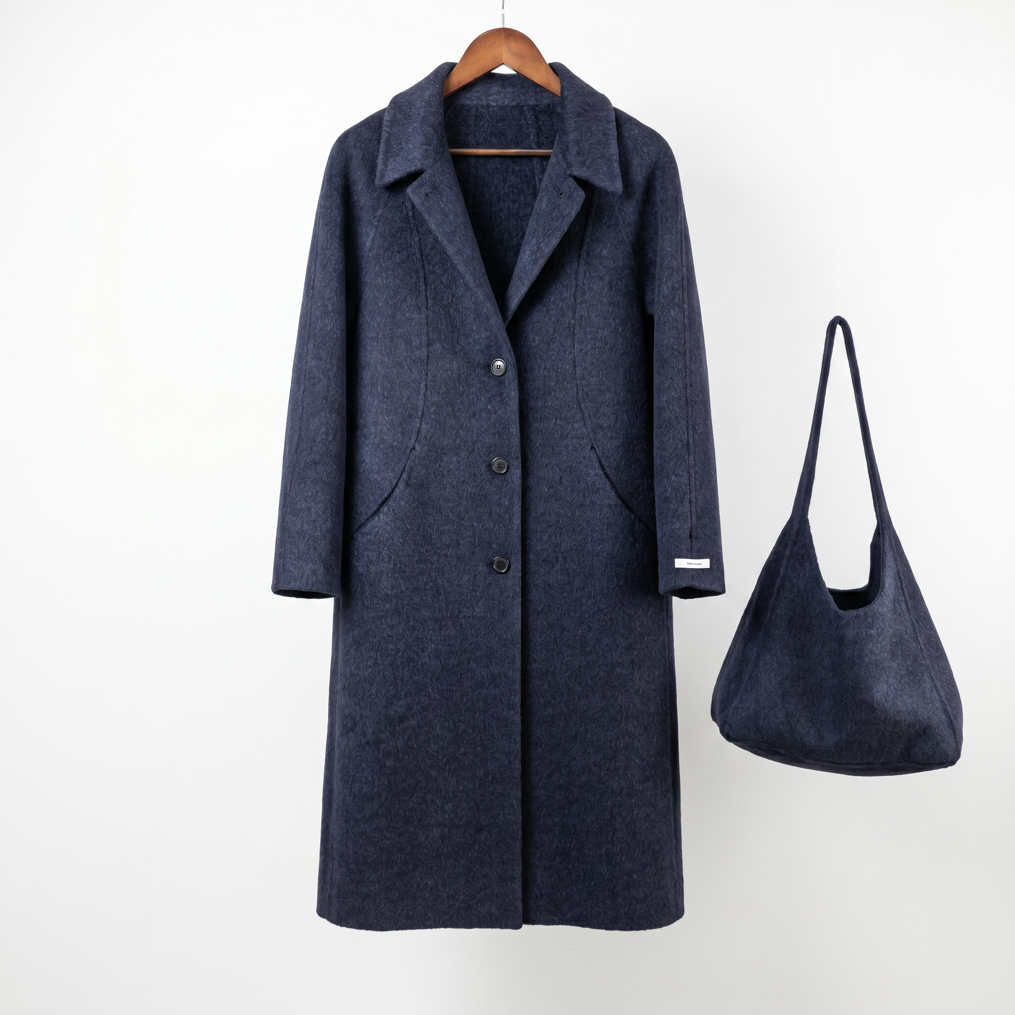 Premium Cashmere-Wool Long Coat with Matching Shoulder Bag | Minimalist Winter Outerwear