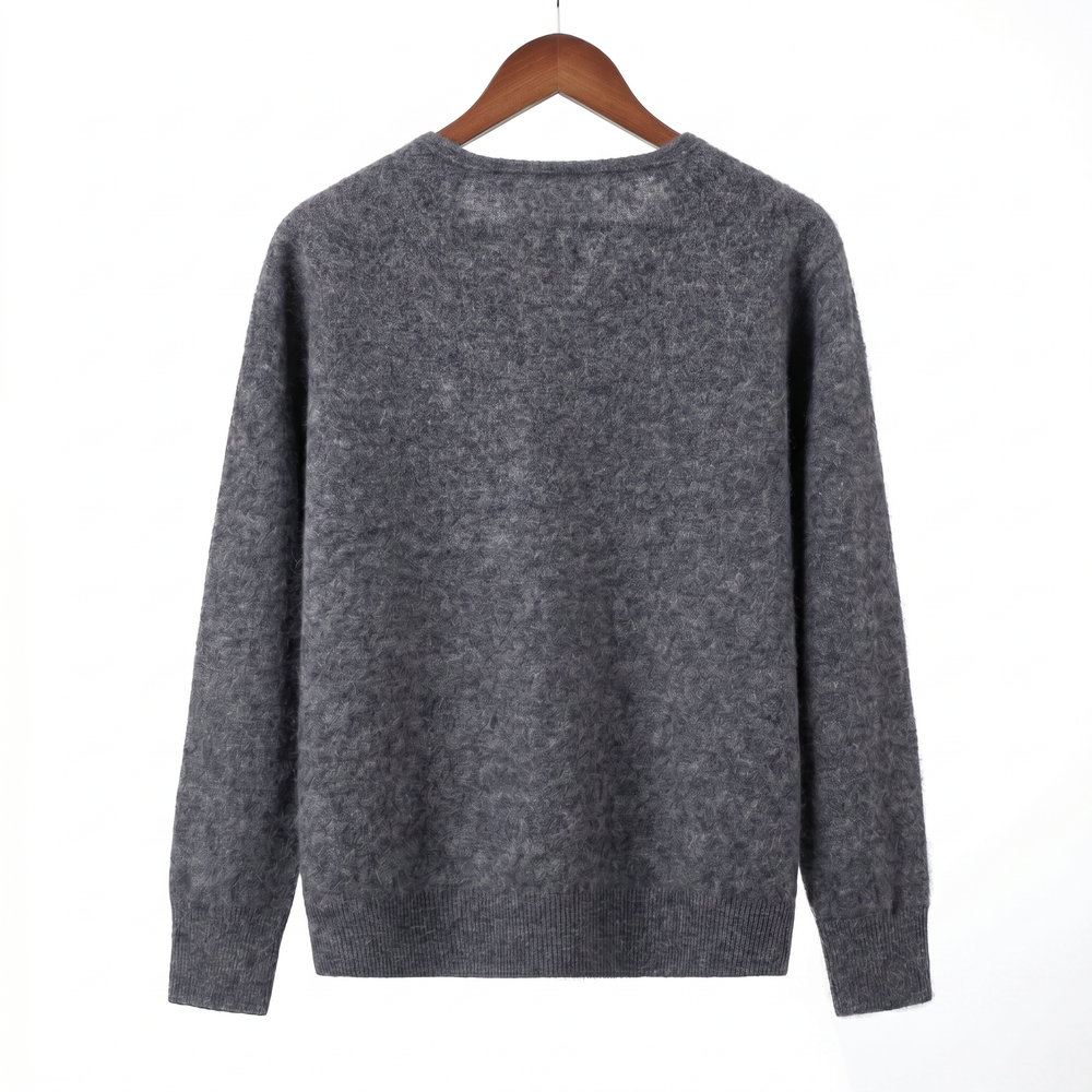 Classic Fuzzy Cashmere-Wool Blend V-Neck Sweater