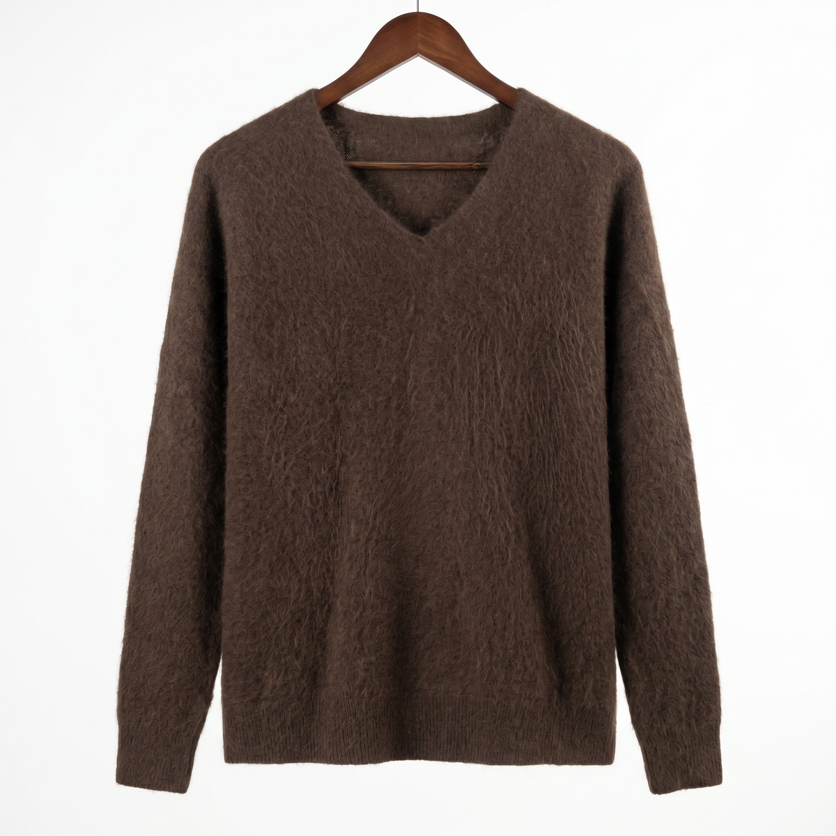 Classic Fuzzy Cashmere-Wool Blend V-Neck Sweater
