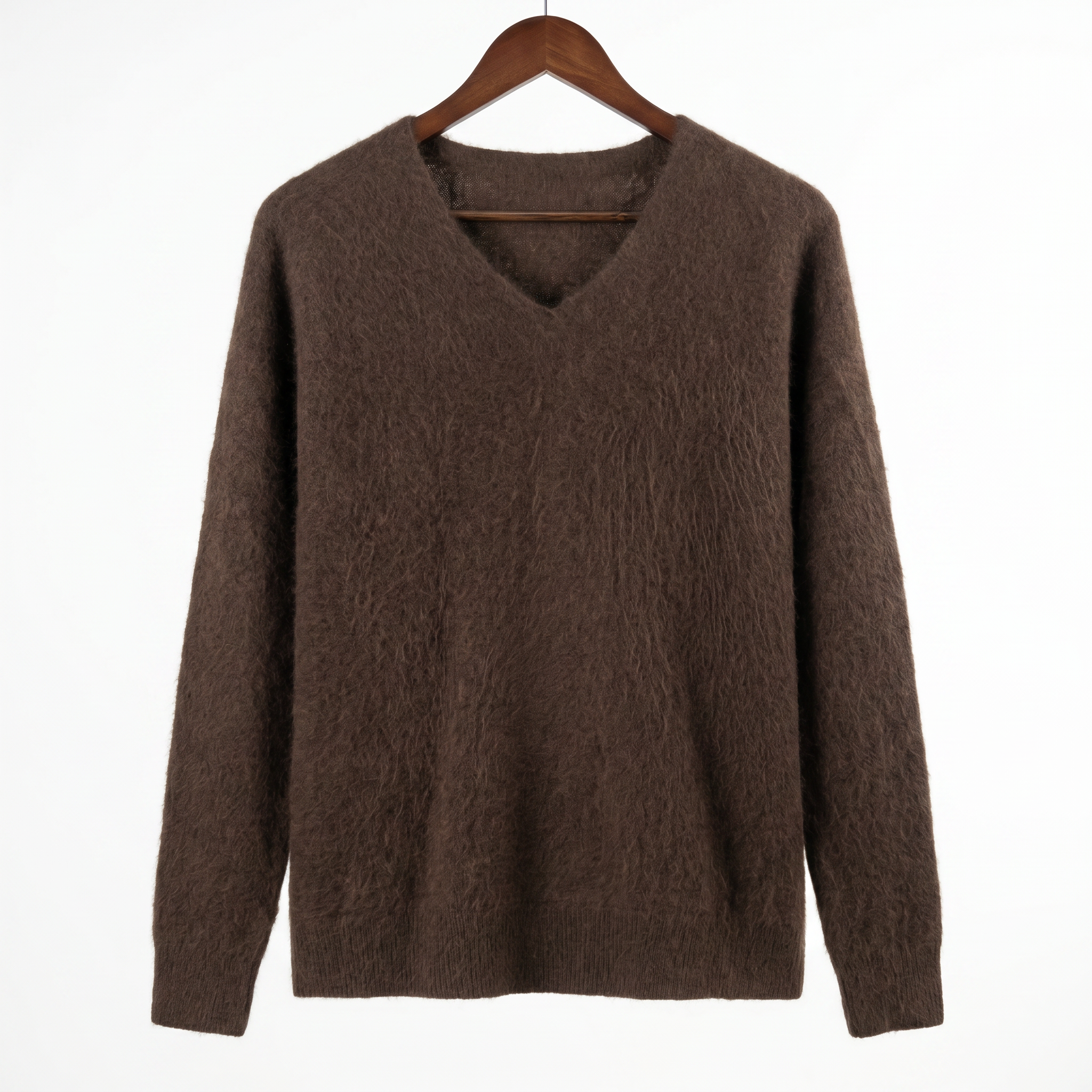 Classic Fuzzy Cashmere-Wool Blend V-Neck Sweater