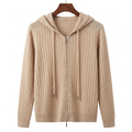 Luxury 100% Cashmere Ribbed Zip-Up Hoodie