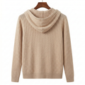 Luxury 100% Cashmere Ribbed Zip-Up Hoodie