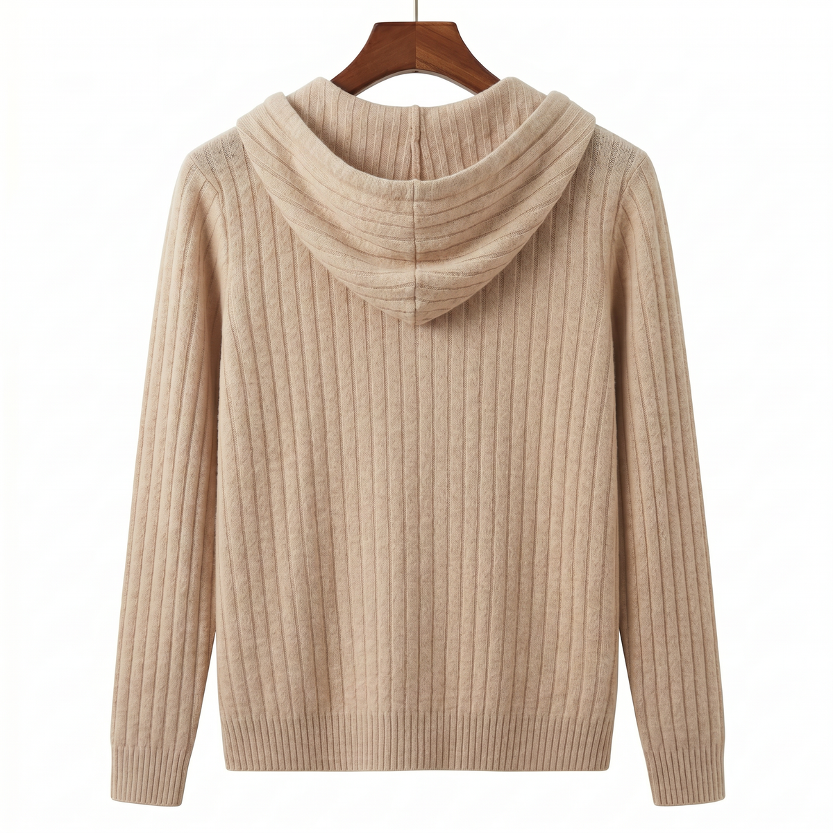 Luxury 100% Cashmere Ribbed Zip-Up Hoodie