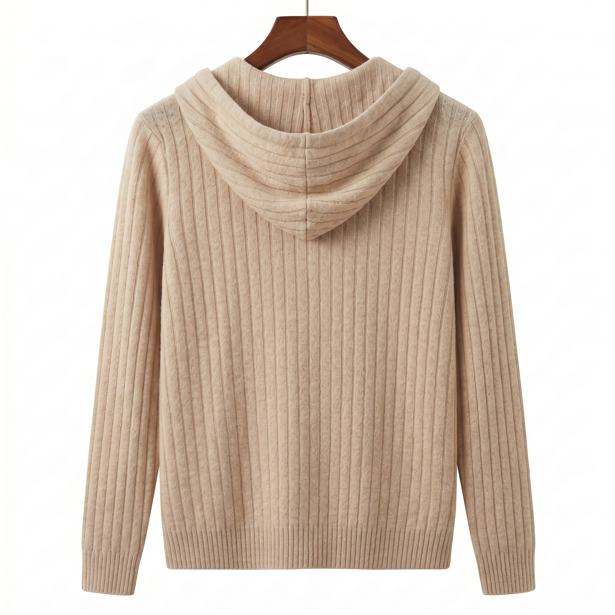 Luxury 100% Cashmere Ribbed Zip-Up Hoodie