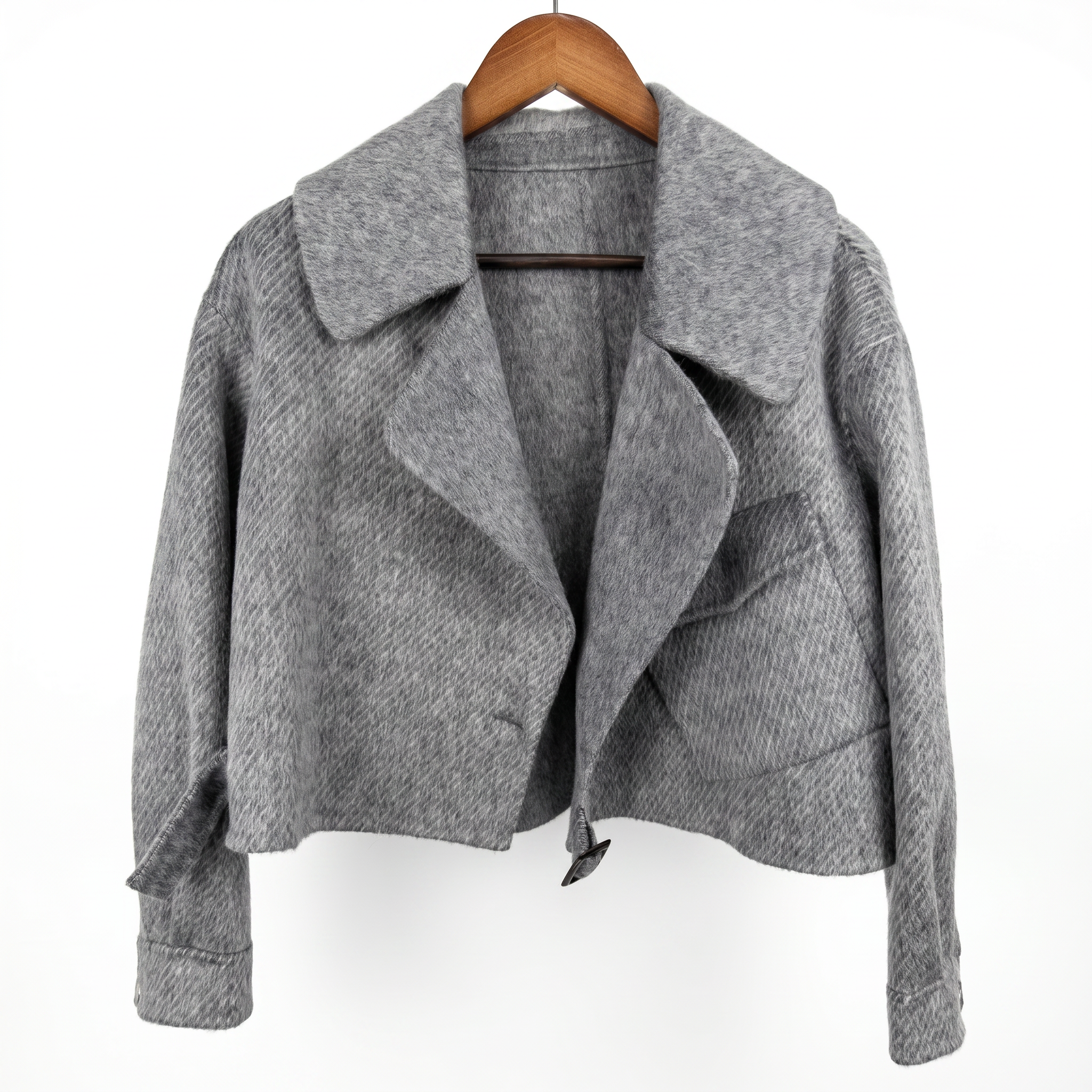 Premium Cashmere-Wool Blend Cropped Jacket with Buckle Detail