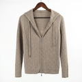 Luxury 100% Cashmere Ribbed Zip-Up Hoodie