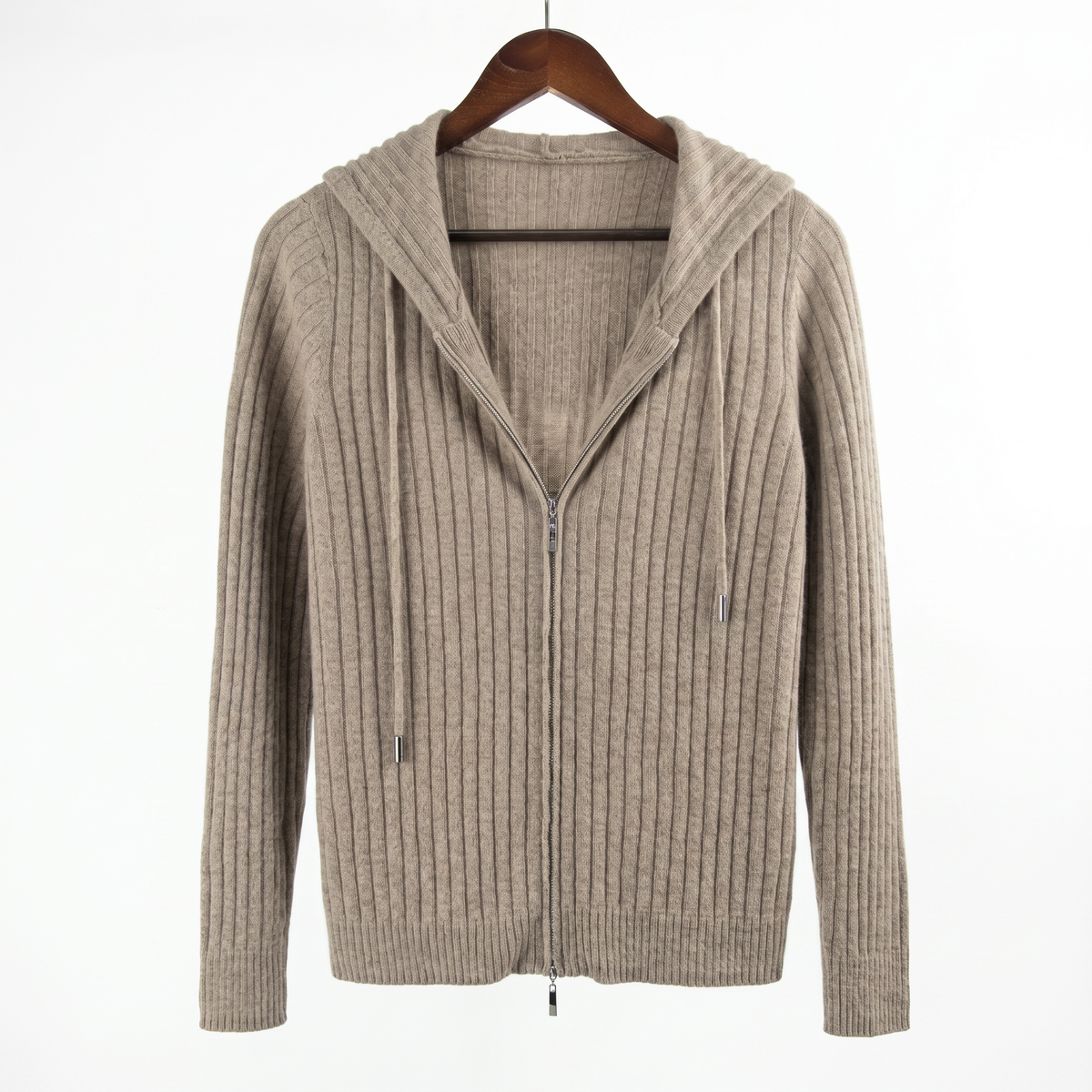 Luxury 100% Cashmere Ribbed Zip-Up Hoodie