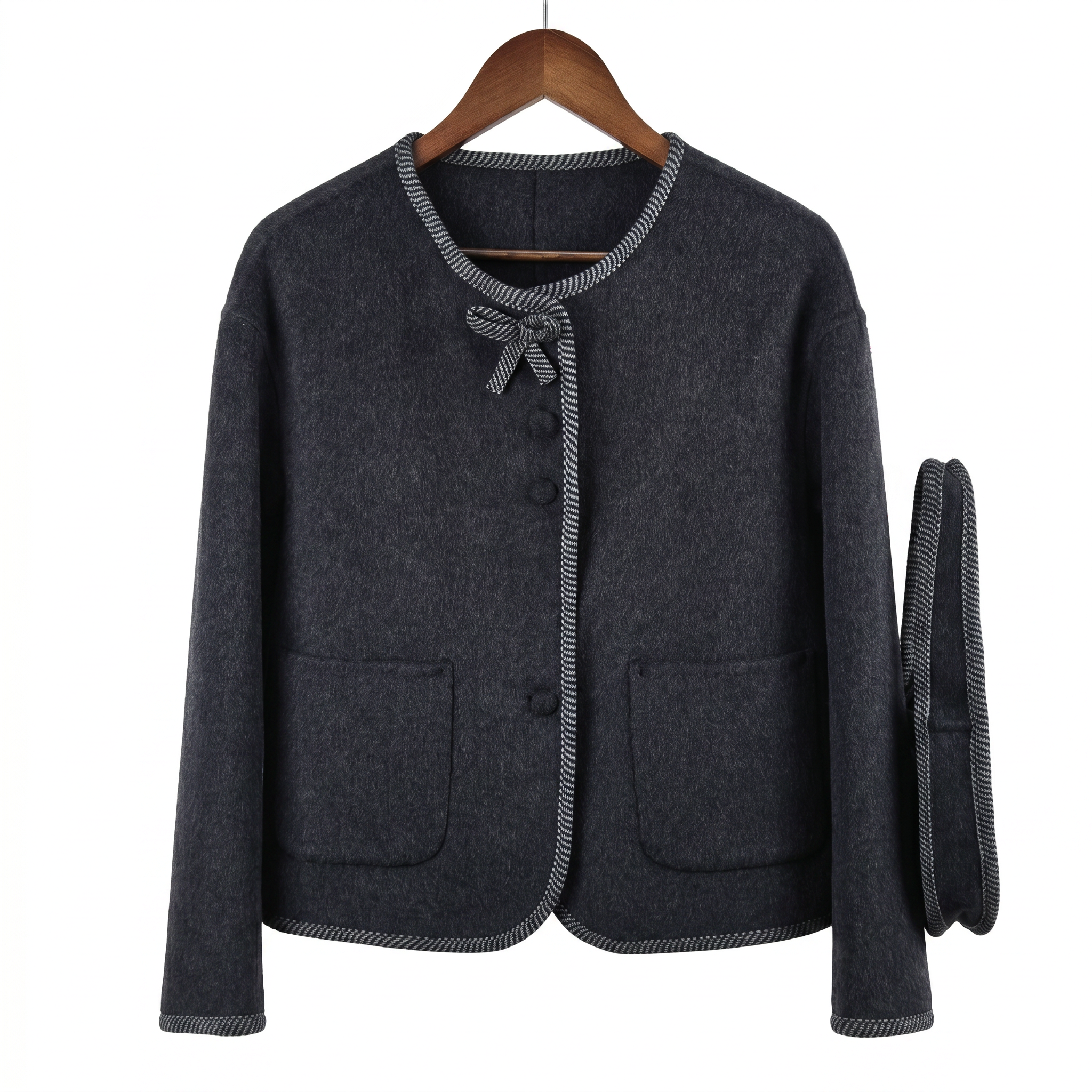 Premium Cashmere-Wool Blend Jacket with Matching Accessory Bag – Modern Tailored Fit