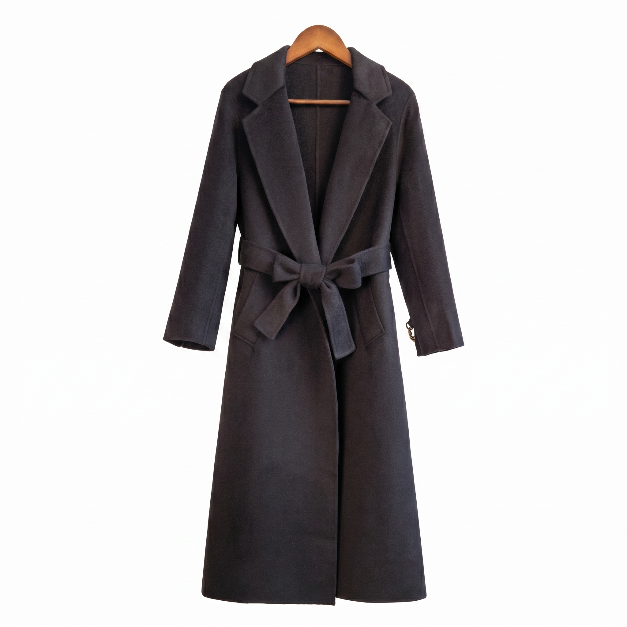 Premium 100% Wool Long Coat with Chain Detail