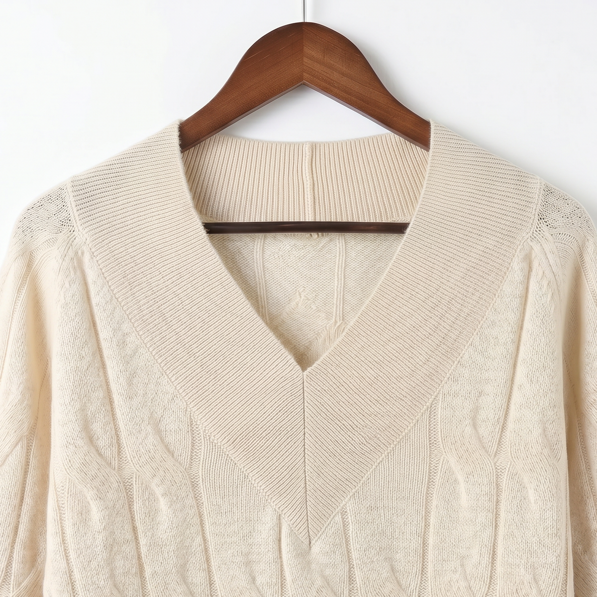Luxury 100% Cashmere V-Neck Cable-Knit Sweater