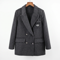 Women's Cashmere-Wool Blend Double-Breasted Coat with Embroidered Patch