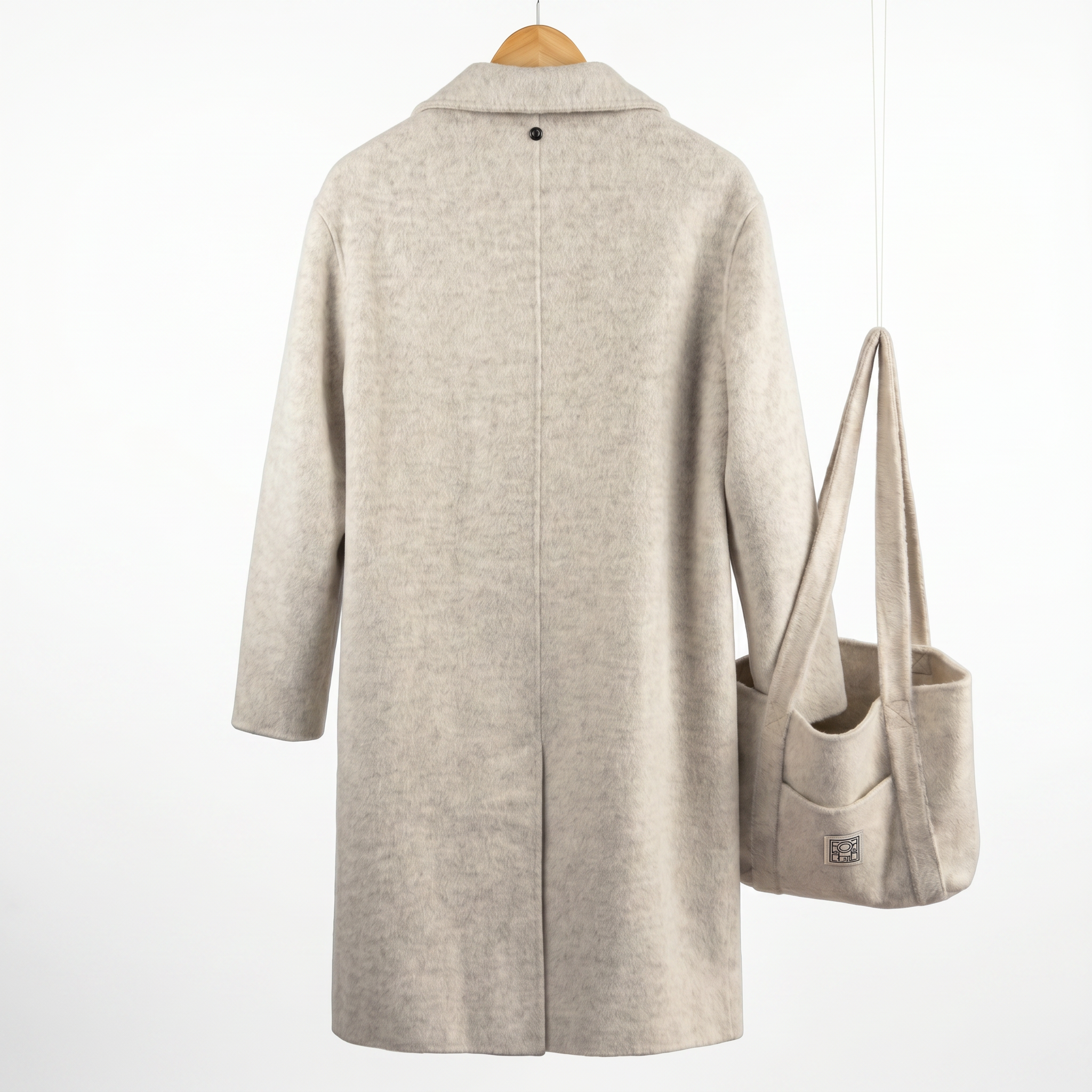 Premium Wool-Cashmere Blend Long Coat with Matching Tote