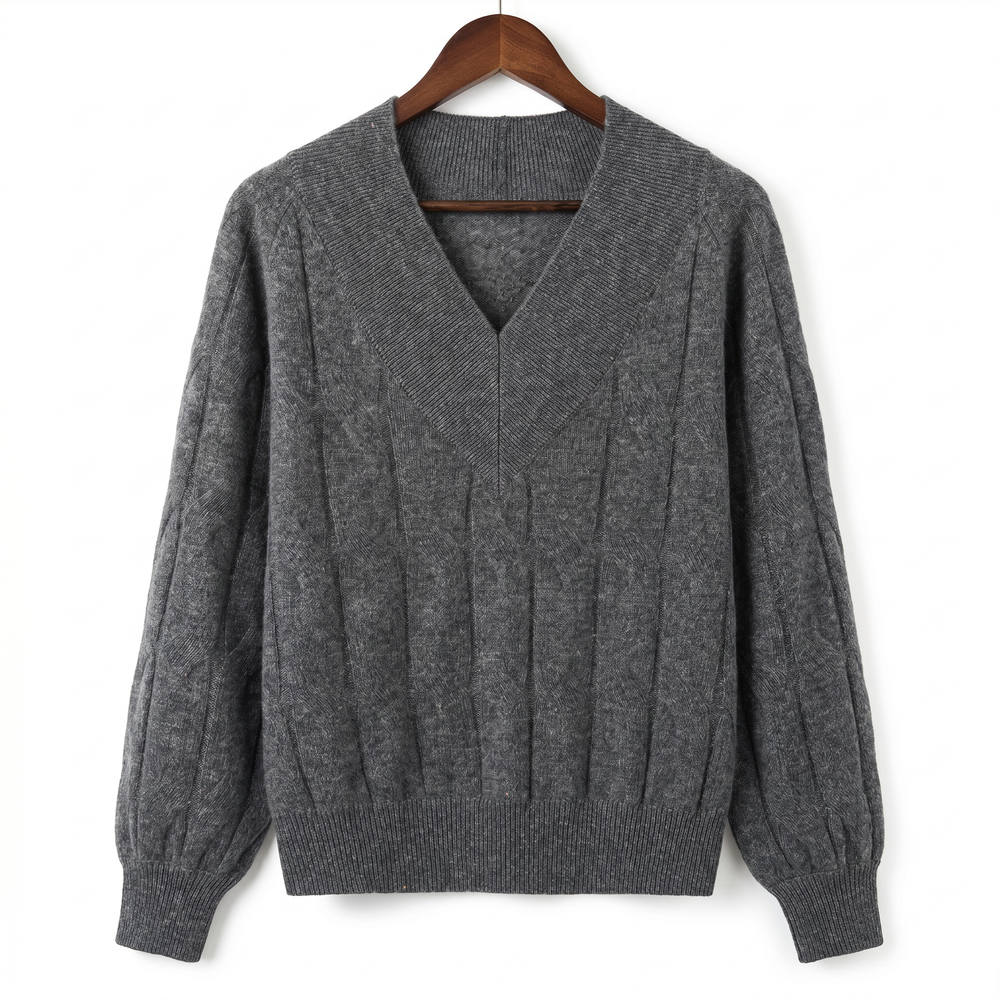 Luxury 100% Cashmere V-Neck Cable-Knit Sweater