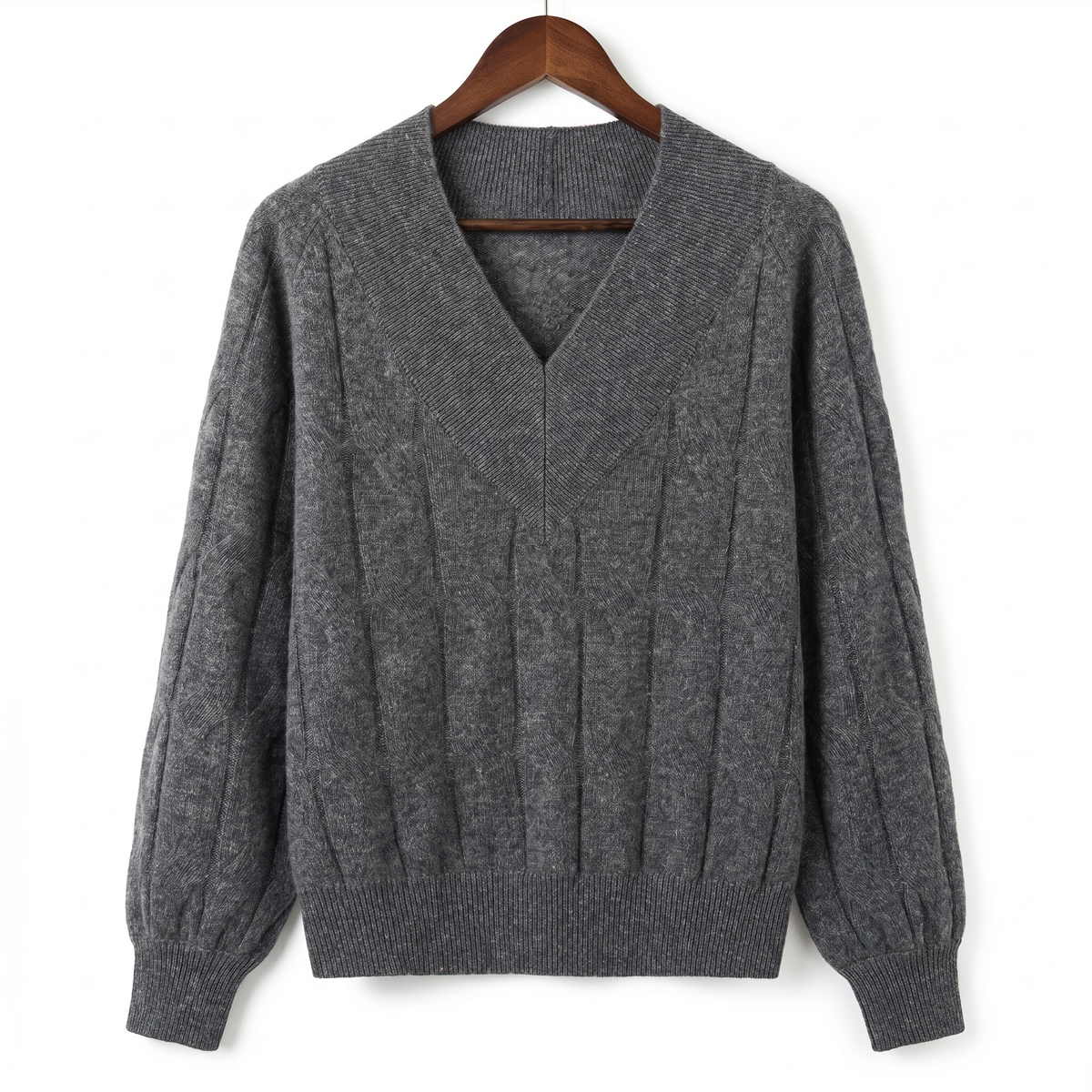 Luxury 100% Cashmere V-Neck Cable-Knit Sweater