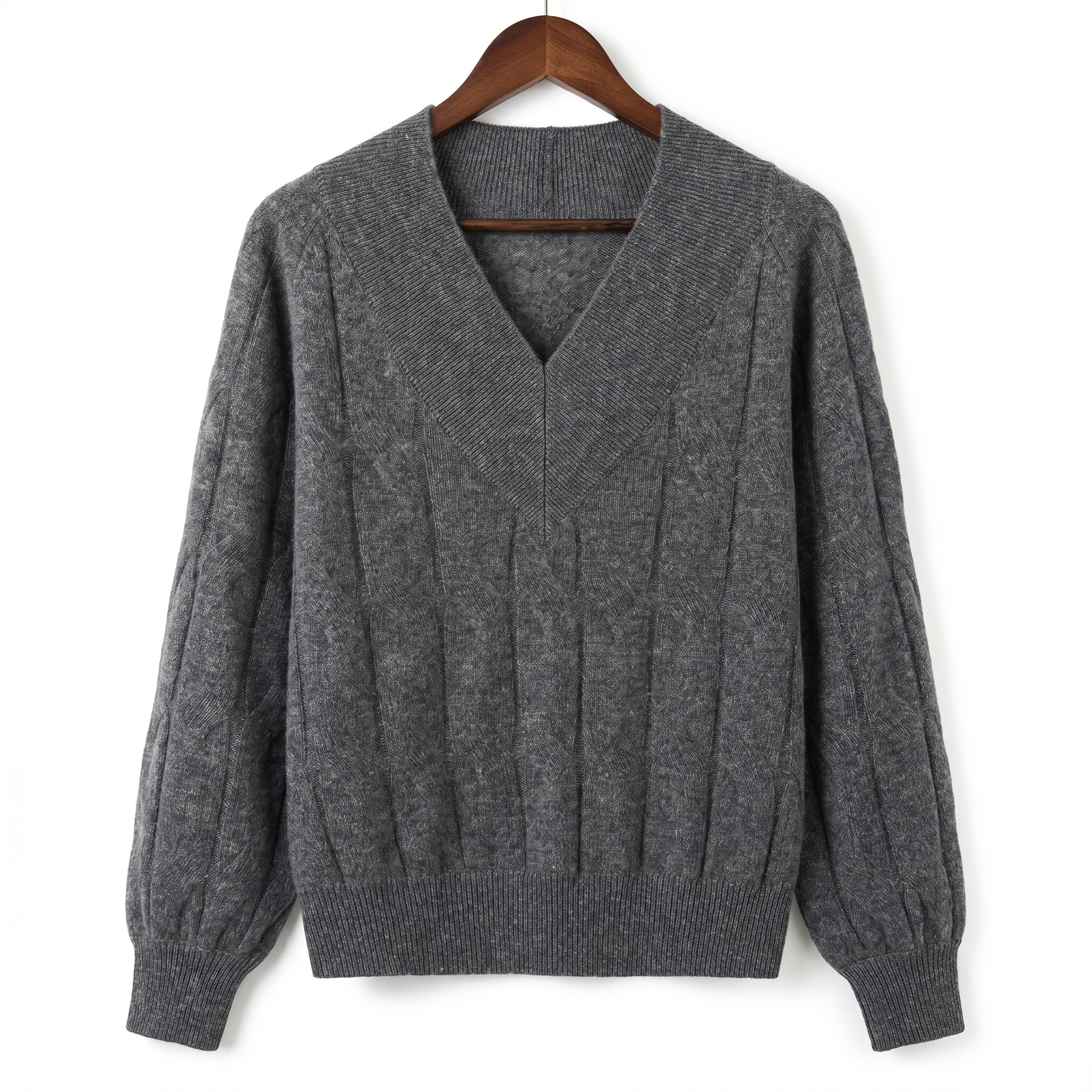 Luxury 100% Cashmere V-Neck Cable-Knit Sweater