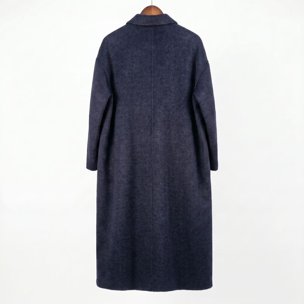 Premium Cashmere-Wool Blend Long Coat with Elegant Gathered Waist