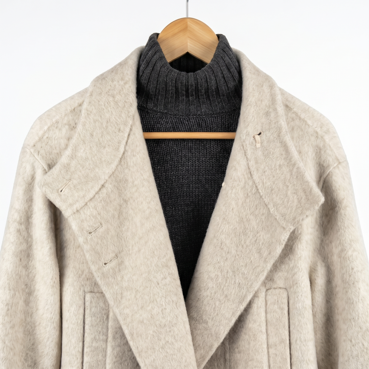Premium Wool-Cashmere Blend Long Coat with Matching Tote