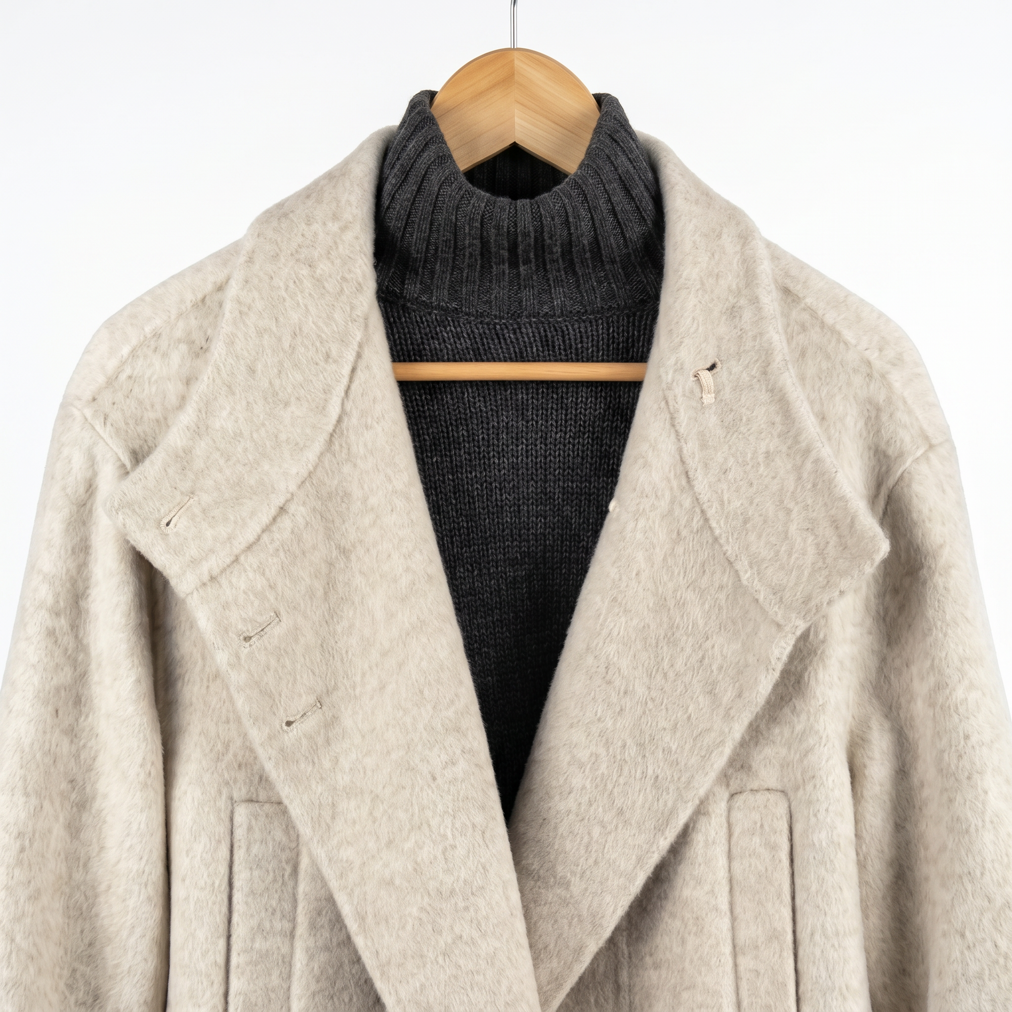 Premium Wool-Cashmere Blend Long Coat with Matching Tote
