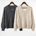 Luxury 100% Cashmere V-Neck Cable-Knit Sweater