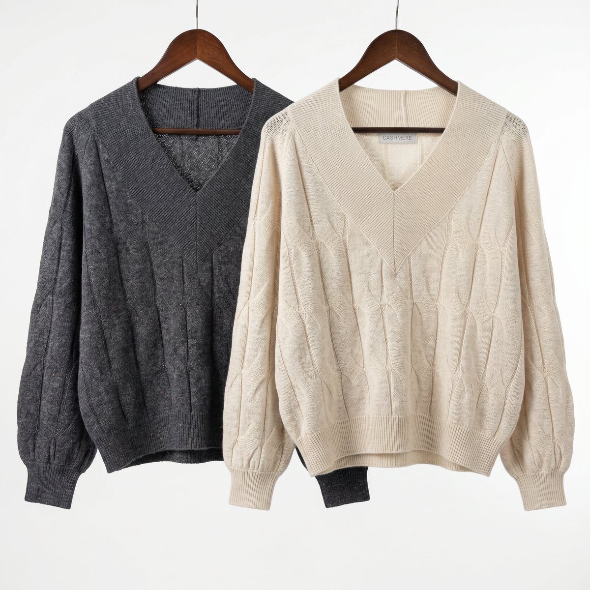 Luxury 100% Cashmere V-Neck Cable-Knit Sweater