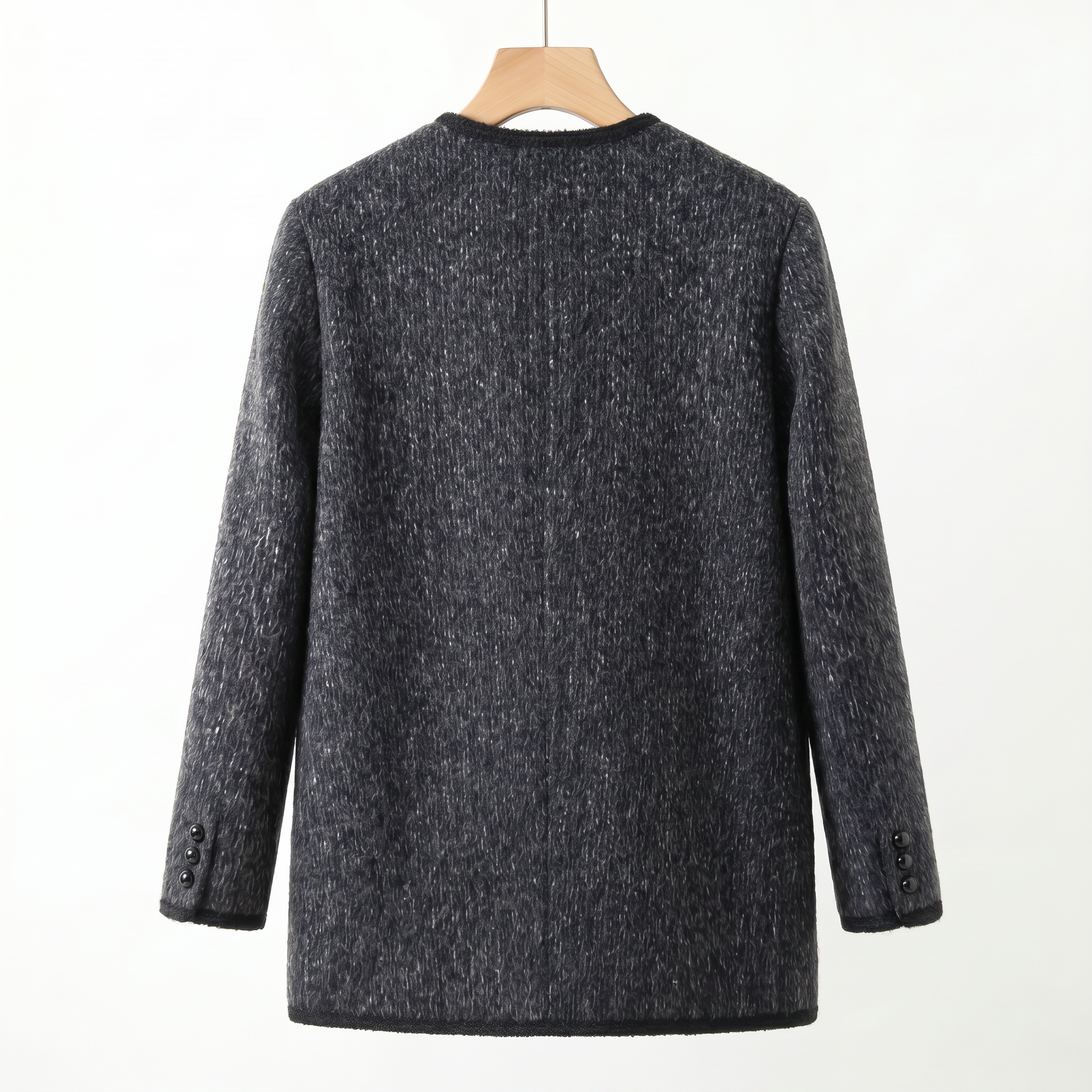 Elegant Wool-Alpaca Blend  Blend Round-Neck Coat with Heart Appliqué | Premium Minimalist Outerwear