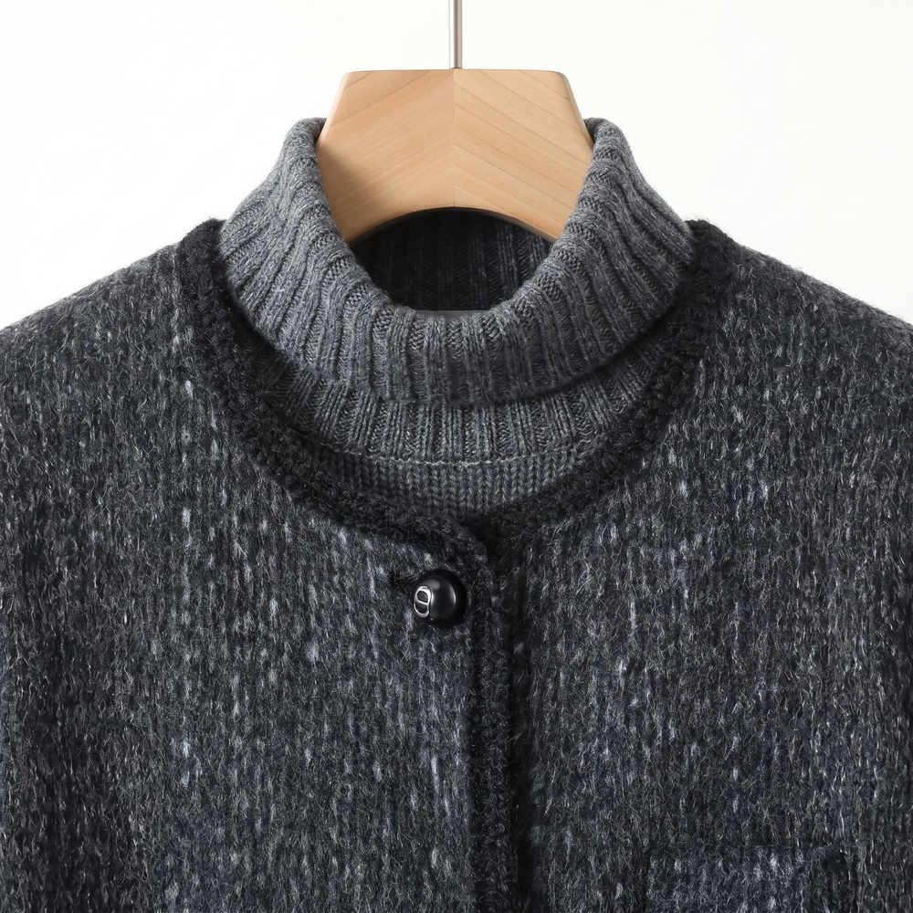 Elegant Wool-Alpaca Blend  Blend Round-Neck Coat with Heart Appliqué | Premium Minimalist Outerwear