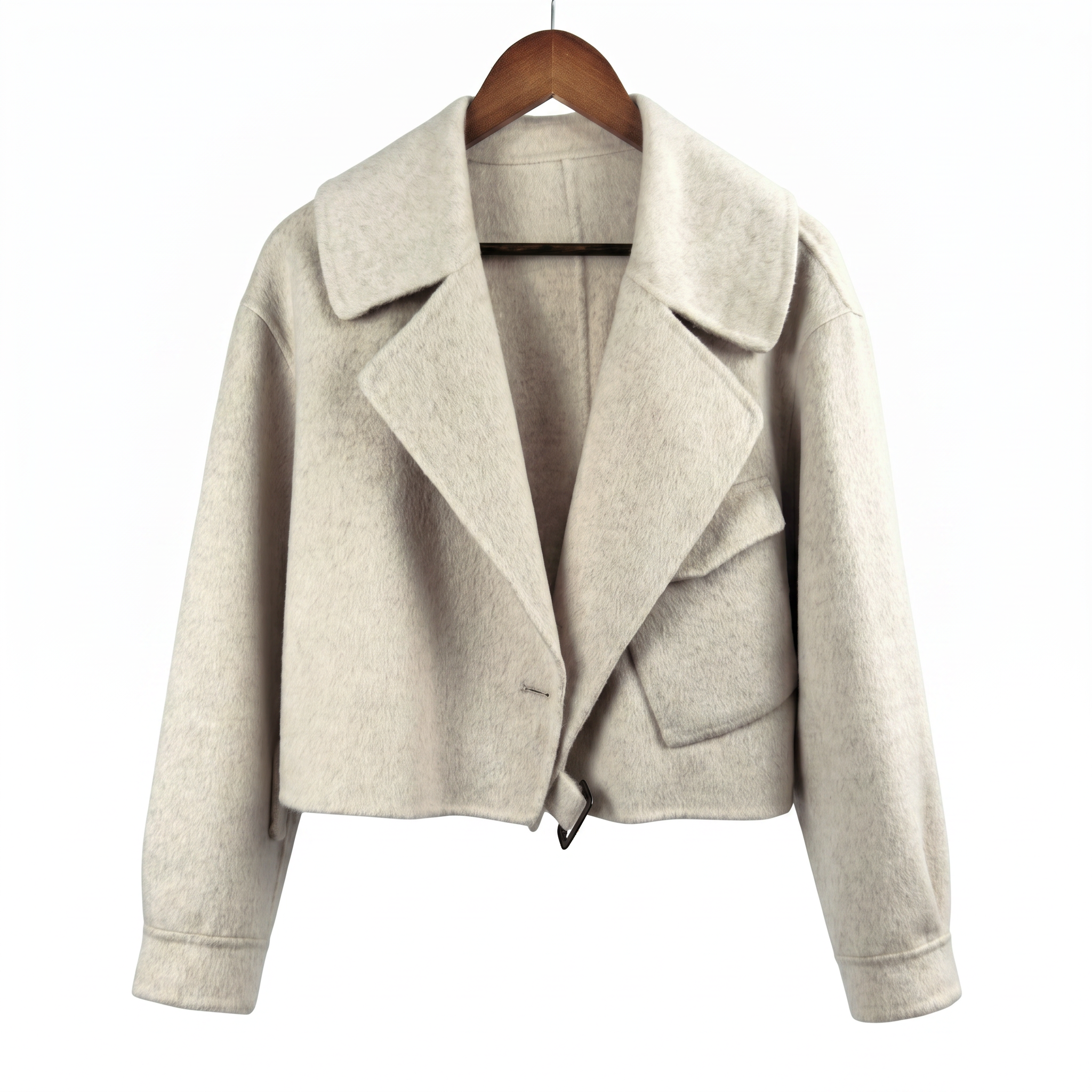 Premium Cashmere-Wool Blend Cropped Jacket with Buckle Detail
