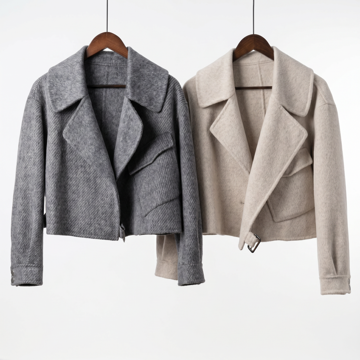 Premium Cashmere-Wool Blend Cropped Jacket with Buckle Detail