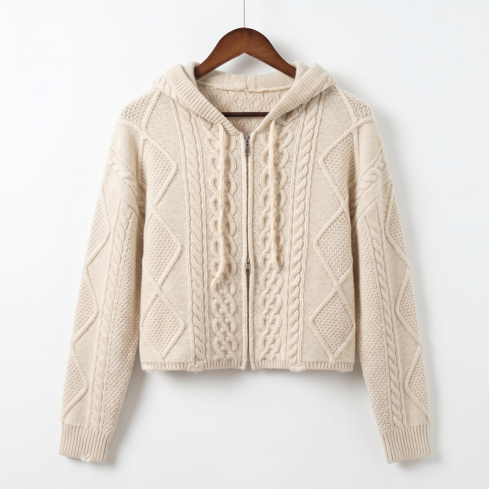 Luxury 100% Cashmere Cable-Knit Hoodie