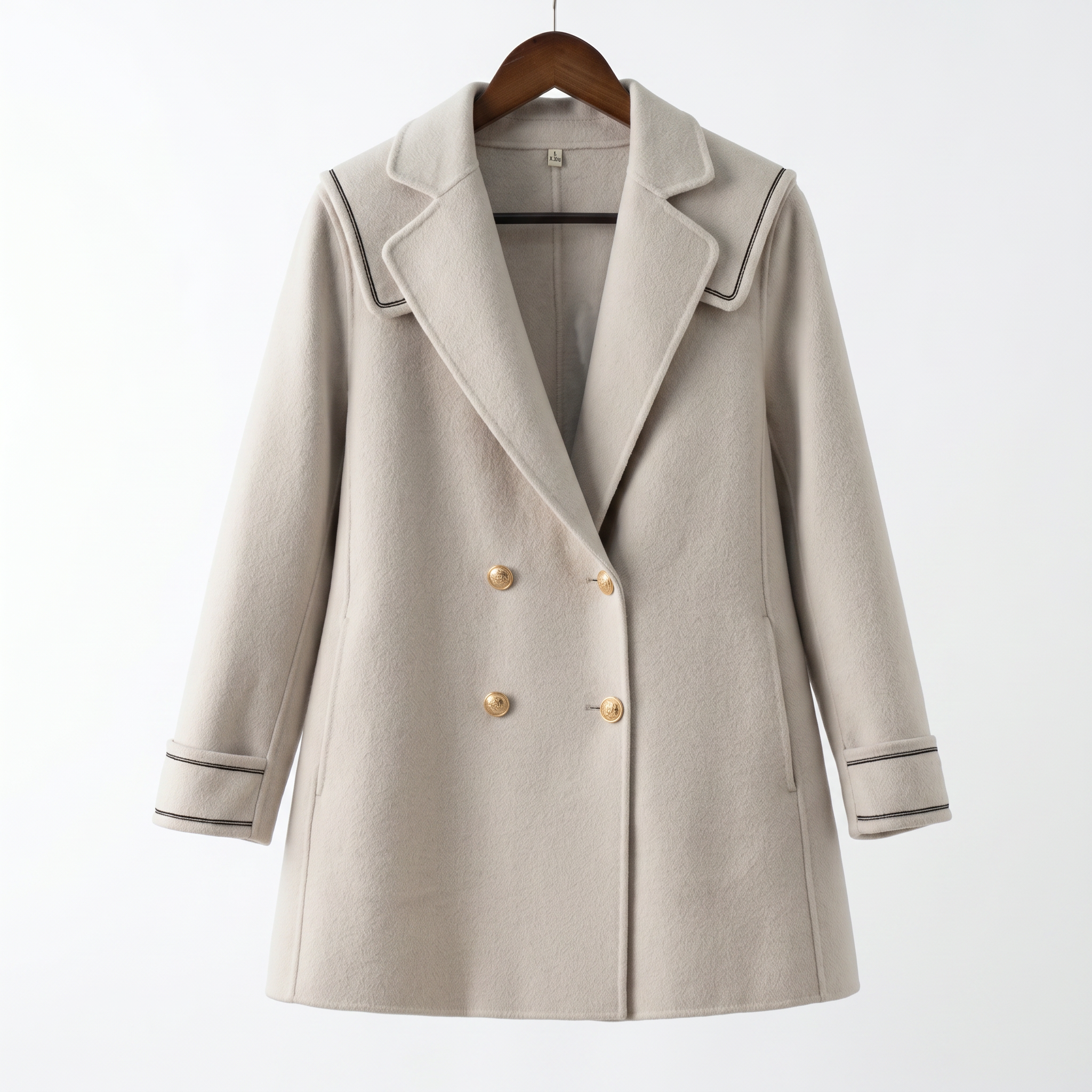Premium 100% Australian Wool Double-Breasted Coat with Contrast Trim | Elegant Sailor Collar Outerwear