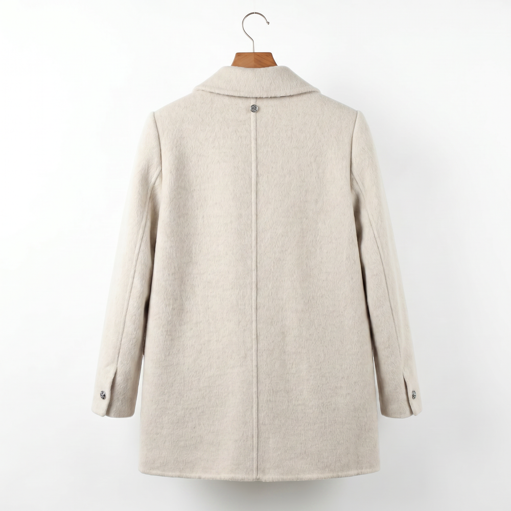 Women's Cashmere-Wool Blend Double-Breasted Coat with Embroidered Patch